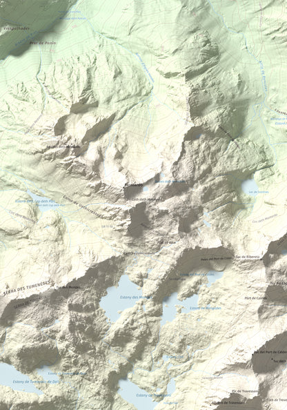 Mapa de relieve de Tuc de Lluçà, 2778 m, Alta Ribagorça · Val d'Aran, lámina 100 Cims de Trobart. Detalle de la zona superior izquierda. 70 × 100 cm.