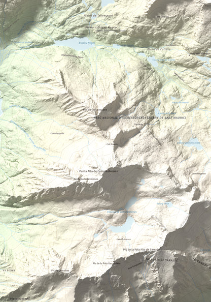 Mapa de relieve de Tuc de Lluçà, 2778 m, Alta Ribagorça · Val d'Aran, lámina 100 Cims de Trobart. Detalle de la zona inferior izquierda. 70 × 100 cm.
