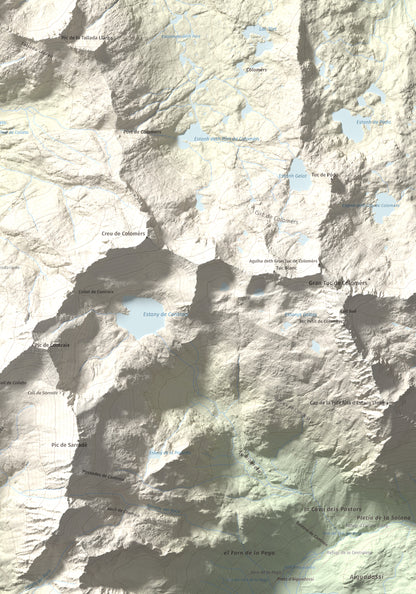 Mapa de relieve de Tuc de Lluçà, 2778 m, Alta Ribagorça · Val d'Aran, lámina 100 Cims de Trobart. Detalle de la zona inferior derecha. 70 × 100 cm.