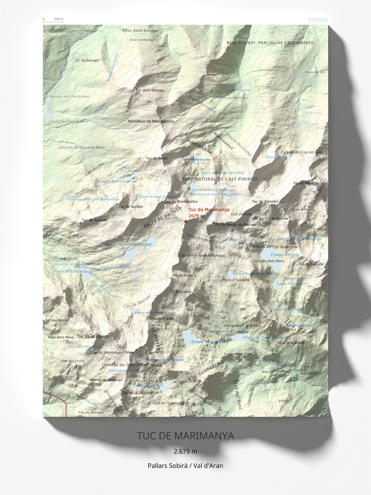 Mapa de relieve de Tuc de Marimanya, 2679 m, Pallars Sobirà · Val d'Aran, lámina 100 Cims de Trobart 30 × 40 cm.