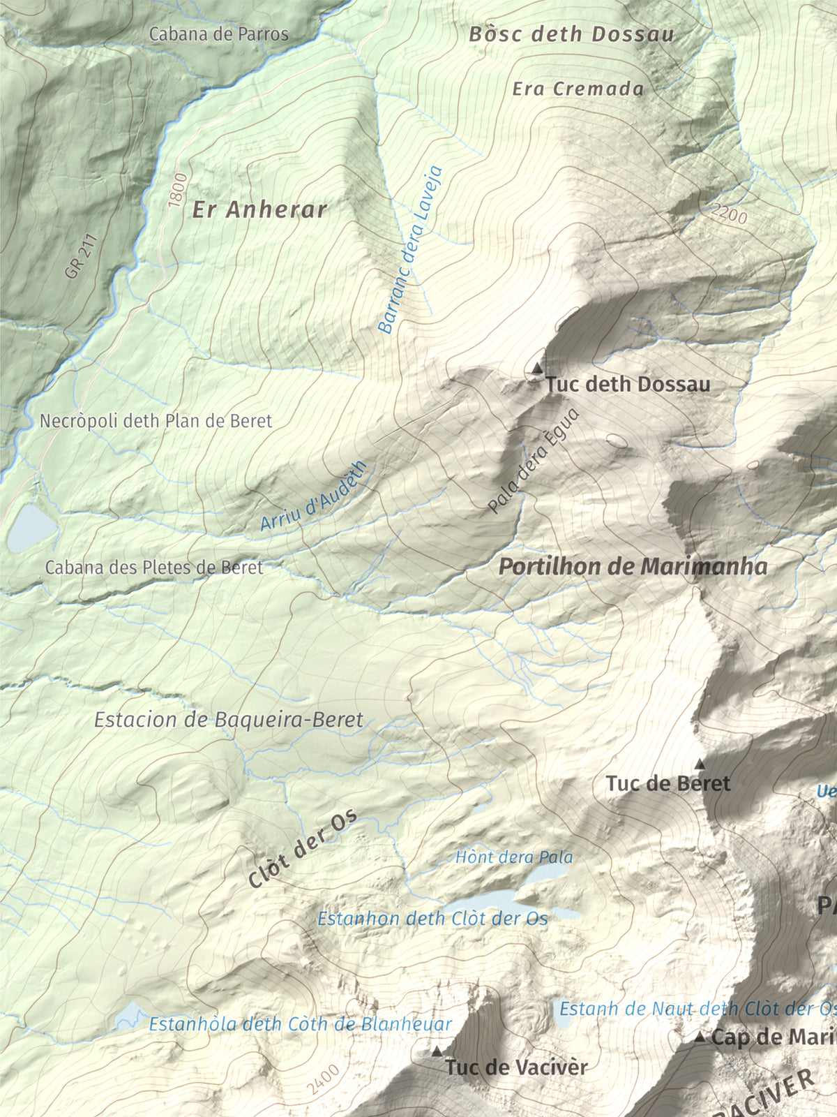 Mapa de relieve de Tuc de Marimanya, 2679 m, Pallars Sobirà · Val d'Aran, lámina 100 Cims de Trobart. Detalle de la zona superior izquierda. 30 × 40 cm.