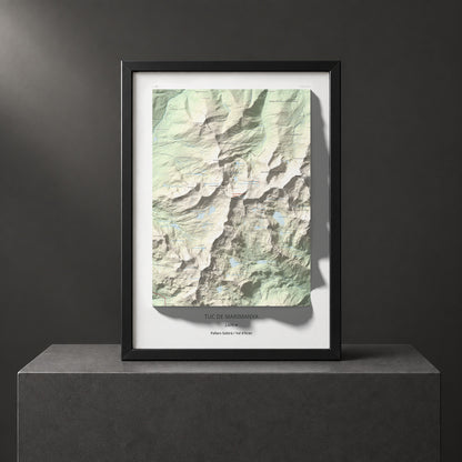 Mapa de relieve de Tuc de Marimanya, 2679 m, Pallars Sobirà · Val d'Aran, lámina 100 Cims de Trobart. Presentación enmarcada. 50 × 70 cm.