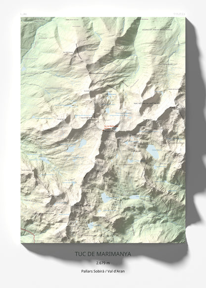 Mapa de relieve de Tuc de Marimanya, 2679 m, Pallars Sobirà · Val d'Aran, lámina 100 Cims de Trobart 50 × 70 cm.