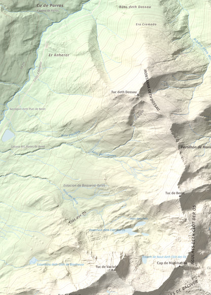 Mapa de relieve de Tuc de Marimanya, 2679 m, Pallars Sobirà · Val d'Aran, lámina 100 Cims de Trobart. Detalle de la zona superior izquierda. 50 × 70 cm.