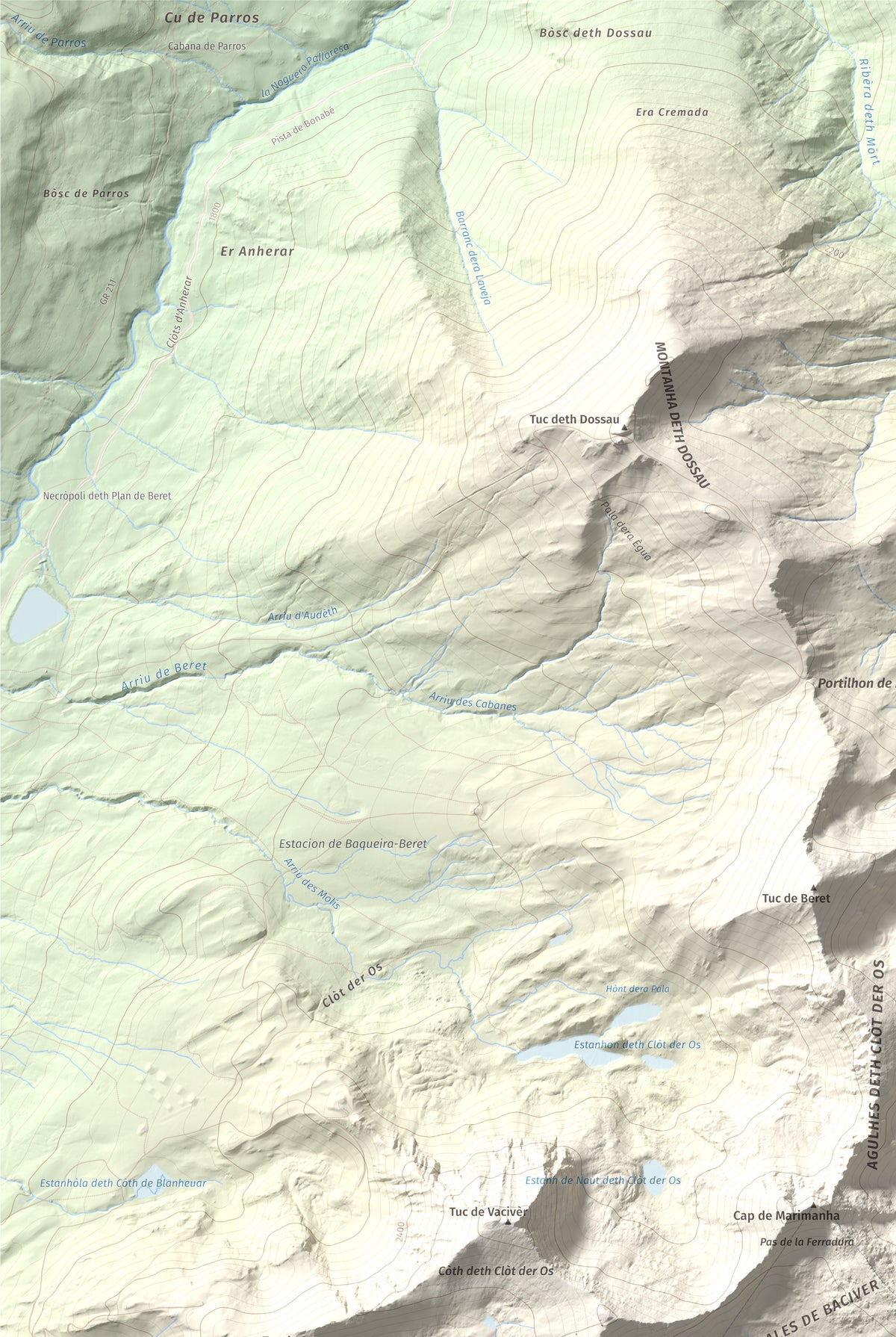 Mapa de relieve de Tuc de Marimanya, 2679 m, Pallars Sobirà · Val d'Aran, lámina 100 Cims de Trobart. Detalle de la zona superior izquierda. 61 × 91 cm.