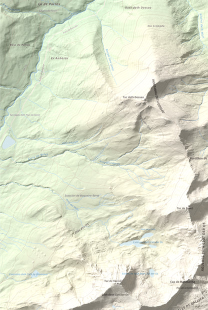 Mapa de relieve de Tuc de Marimanya, 2679 m, Pallars Sobirà · Val d'Aran, lámina 100 Cims de Trobart. Detalle de la zona superior izquierda. 61 × 91 cm.