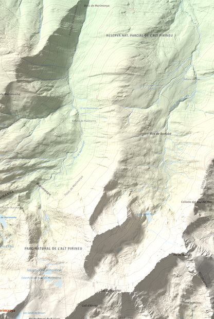 Mapa de relieve de Tuc de Marimanya, 2679 m, Pallars Sobirà · Val d'Aran, lámina 100 Cims de Trobart. Detalle de la zona superior derecha. 61 × 91 cm.