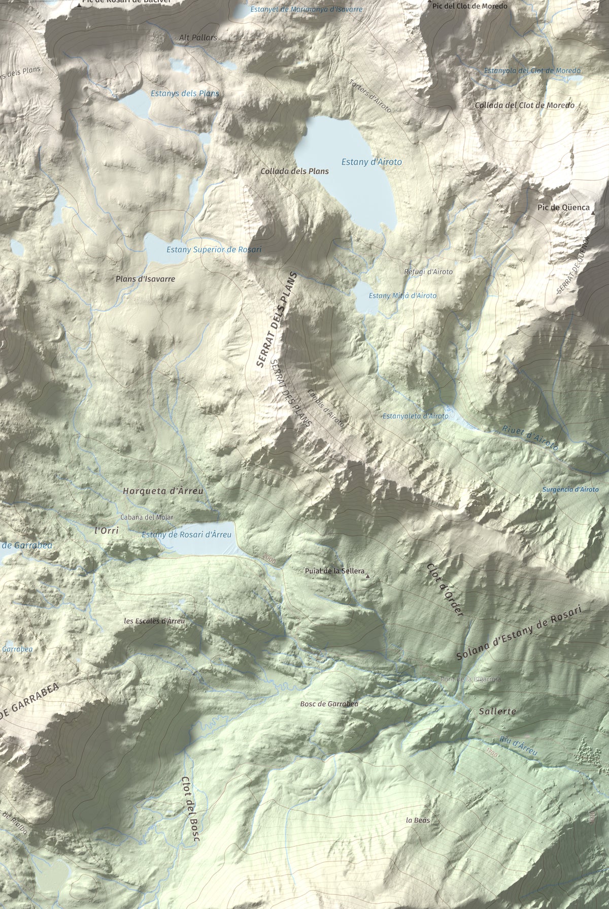 Mapa de relieve de Tuc de Marimanya, 2679 m, Pallars Sobirà · Val d'Aran, lámina 100 Cims de Trobart. Detalle de la zona inferior derecha. 61 × 91 cm.