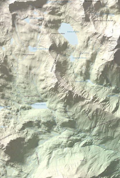 Mapa de relieve de Tuc de Marimanya, 2679 m, Pallars Sobirà · Val d'Aran, lámina 100 Cims de Trobart. Detalle de la zona inferior derecha. 61 × 91 cm.