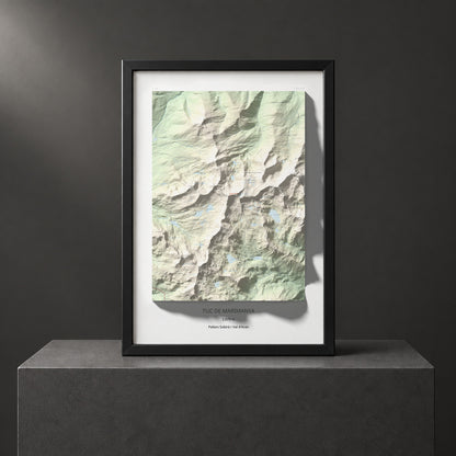 Mapa de relieve de Tuc de Marimanya, 2679 m, Pallars Sobirà · Val d'Aran, lámina 100 Cims de Trobart. Presentación enmarcada. 70 × 100 cm.