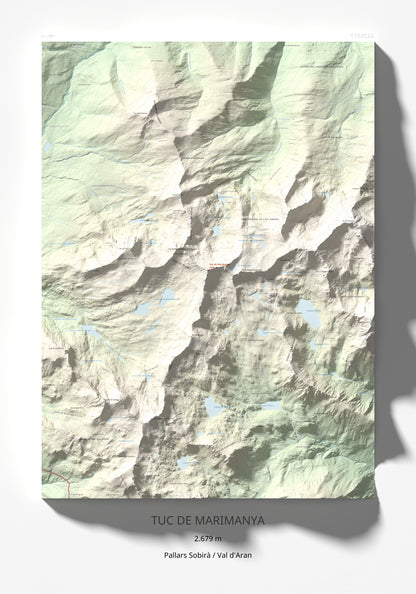 Mapa de relieve de Tuc de Marimanya, 2679 m, Pallars Sobirà · Val d'Aran, lámina 100 Cims de Trobart 70 × 100 cm.