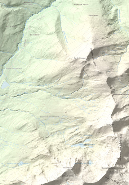 Mapa de relieve de Tuc de Marimanya, 2679 m, Pallars Sobirà · Val d'Aran, lámina 100 Cims de Trobart. Detalle de la zona superior izquierda. 70 × 100 cm.