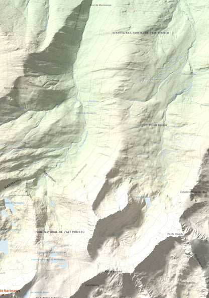 Mapa de relieve de Tuc de Marimanya, 2679 m, Pallars Sobirà · Val d'Aran, lámina 100 Cims de Trobart. Detalle de la zona superior derecha. 70 × 100 cm.