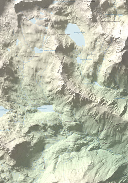 Mapa de relieve de Tuc de Marimanya, 2679 m, Pallars Sobirà · Val d'Aran, lámina 100 Cims de Trobart. Detalle de la zona inferior derecha. 70 × 100 cm.