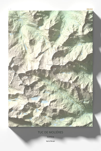 Mapa de relieve de Tuc de Molières, 3010 m, Val d'Aran, lámina 100 Cims de Trobart 61 × 91 cm.