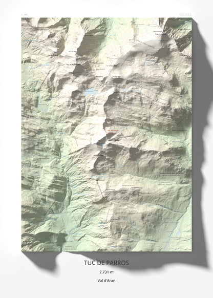 Mapa de relieve de Tuc de Parros, 2731 m, Val d'Aran, lámina 100 Cims de Trobart 50 × 70 cm.