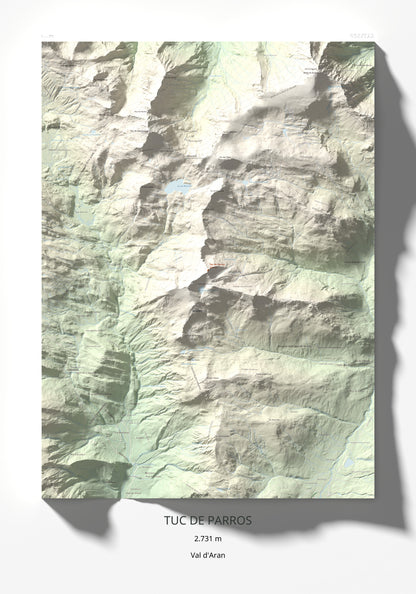 Mapa de relieve de Tuc de Parros, 2731 m, Val d'Aran, lámina 100 Cims de Trobart 70 × 100 cm.