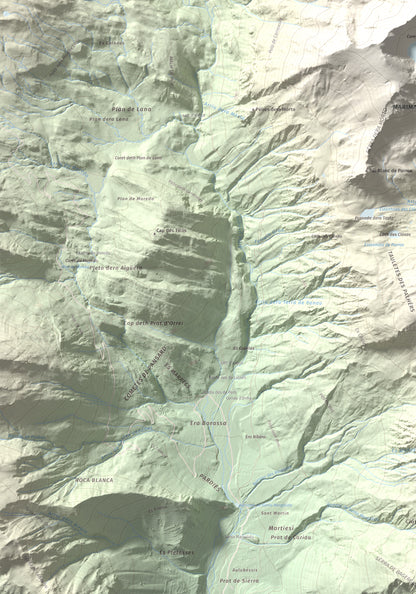 Mapa de relieve de Tuc de Parros, 2731 m, Val d'Aran, lámina 100 Cims de Trobart. Detalle de la zona inferior izquierda. 70 × 100 cm.