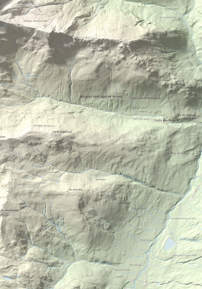 Mapa de relieve de Tuc de Parros, 2731 m, Val d'Aran, lámina 100 Cims de Trobart. Detalle de la zona inferior derecha. 70 × 100 cm.