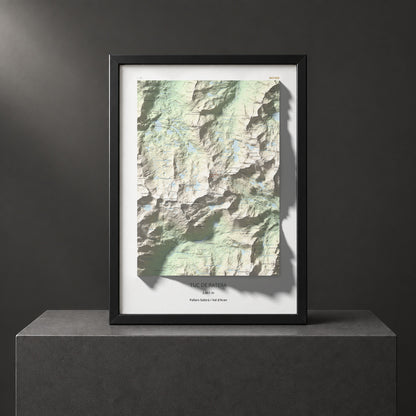 Mapa de relieve de Tuc de Ratera, 2861 m, Pallars Sobirà · Val d'Aran, lámina 100 Cims de Trobart. Presentación enmarcada. 50 × 70 cm.