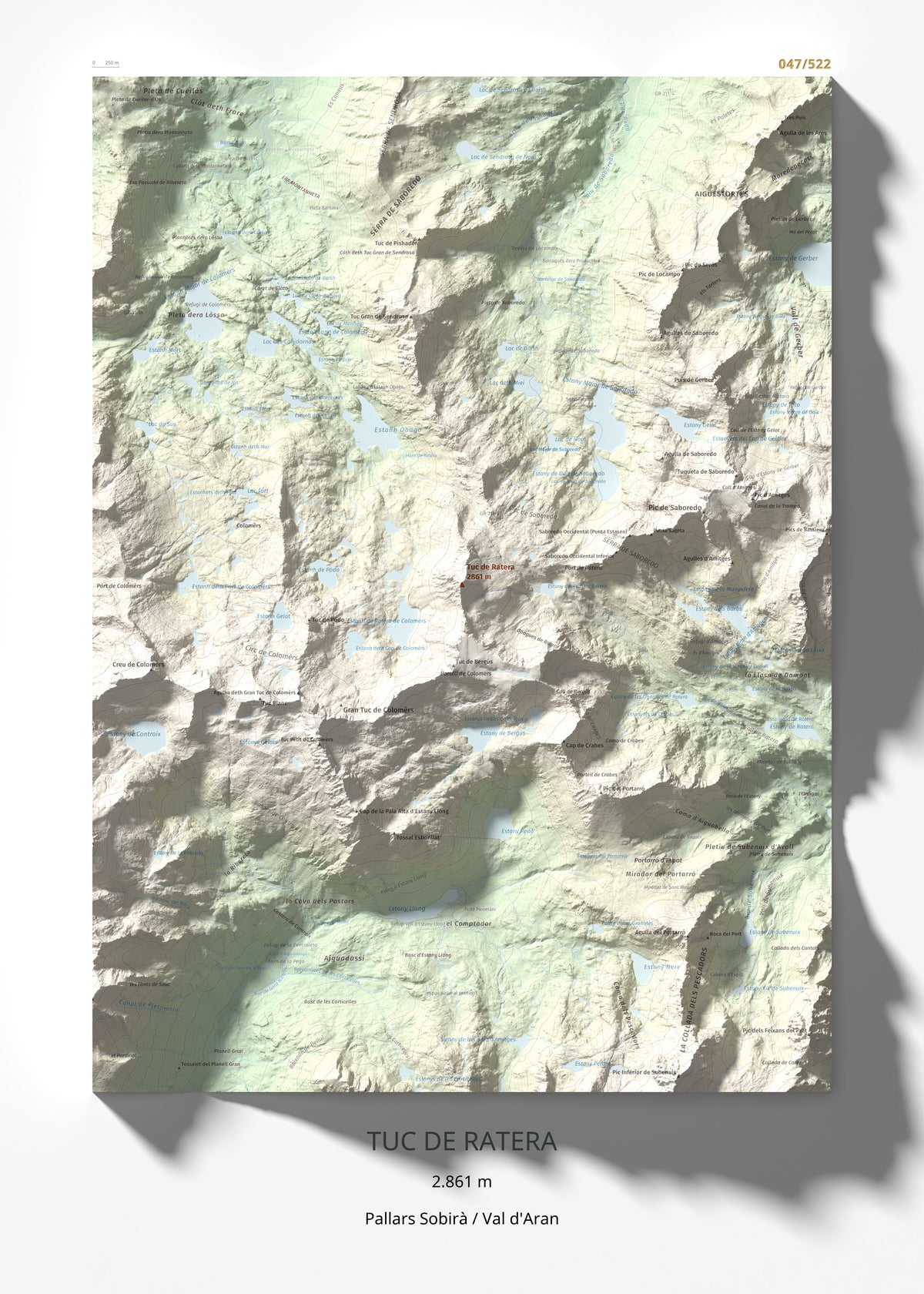 Mapa de relieve de Tuc de Ratera, 2861 m, Pallars Sobirà · Val d'Aran, lámina 100 Cims de Trobart 50 × 70 cm.