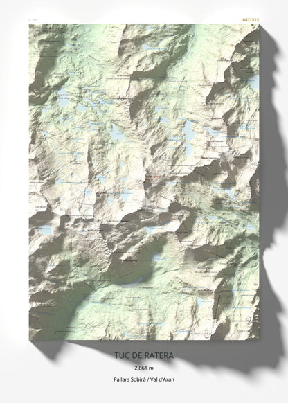 Mapa de relieve de Tuc de Ratera, 2861 m, Pallars Sobirà · Val d'Aran, lámina 100 Cims de Trobart 50 × 70 cm.