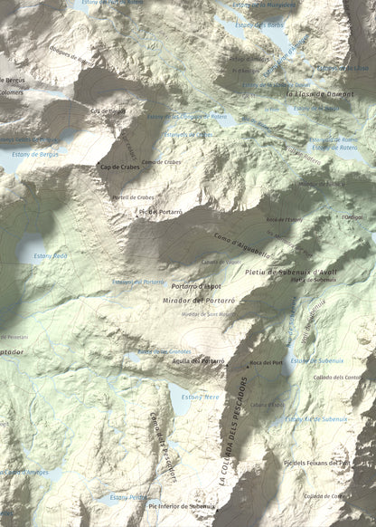 Mapa de relieve de Tuc de Ratera, 2861 m, Pallars Sobirà · Val d'Aran, lámina 100 Cims de Trobart. Detalle de la zona inferior derecha. 50 × 70 cm.