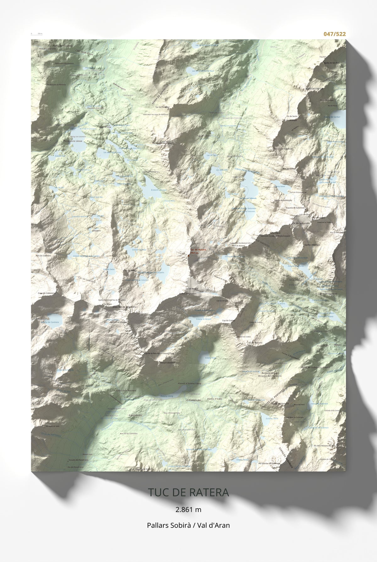 Mapa de relieve de Tuc de Ratera, 2861 m, Pallars Sobirà · Val d'Aran, lámina 100 Cims de Trobart 61 × 91 cm.