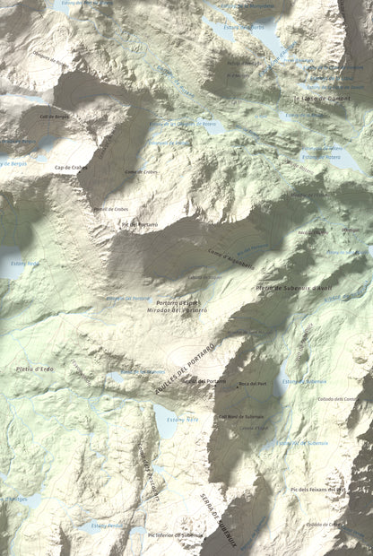 Mapa de relieve de Tuc de Ratera, 2861 m, Pallars Sobirà · Val d'Aran, lámina 100 Cims de Trobart. Detalle de la zona inferior derecha. 61 × 91 cm.