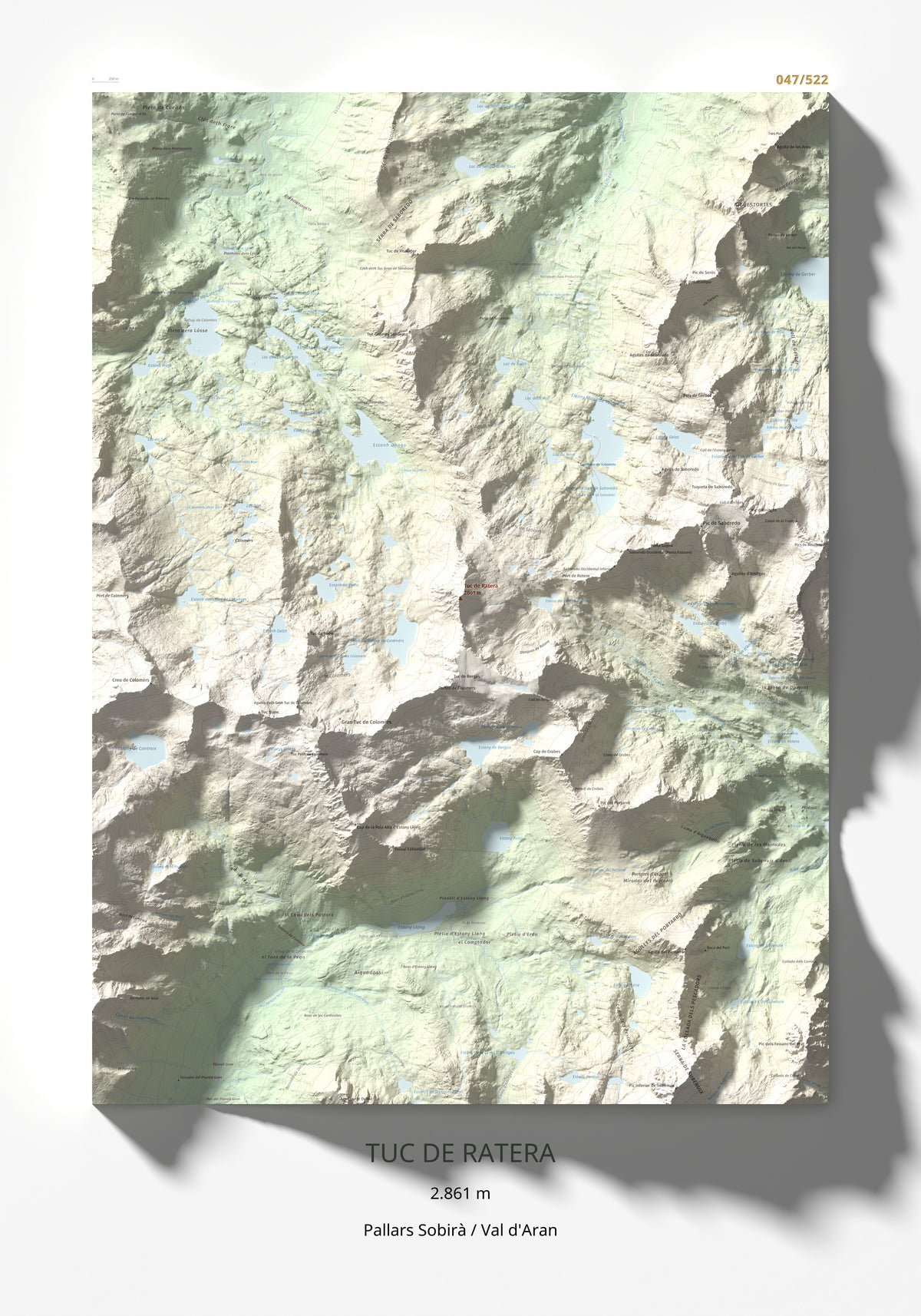 Mapa de relieve de Tuc de Ratera, 2861 m, Pallars Sobirà · Val d'Aran, lámina 100 Cims de Trobart 70 × 100 cm.