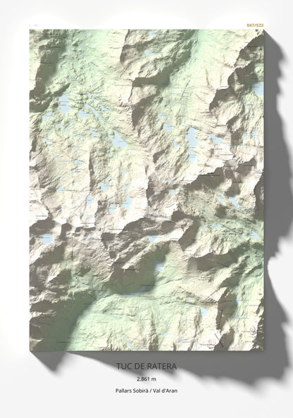 Mapa de relieve de Tuc de Ratera, 2861 m, Pallars Sobirà · Val d'Aran, lámina 100 Cims de Trobart 70 × 100 cm.