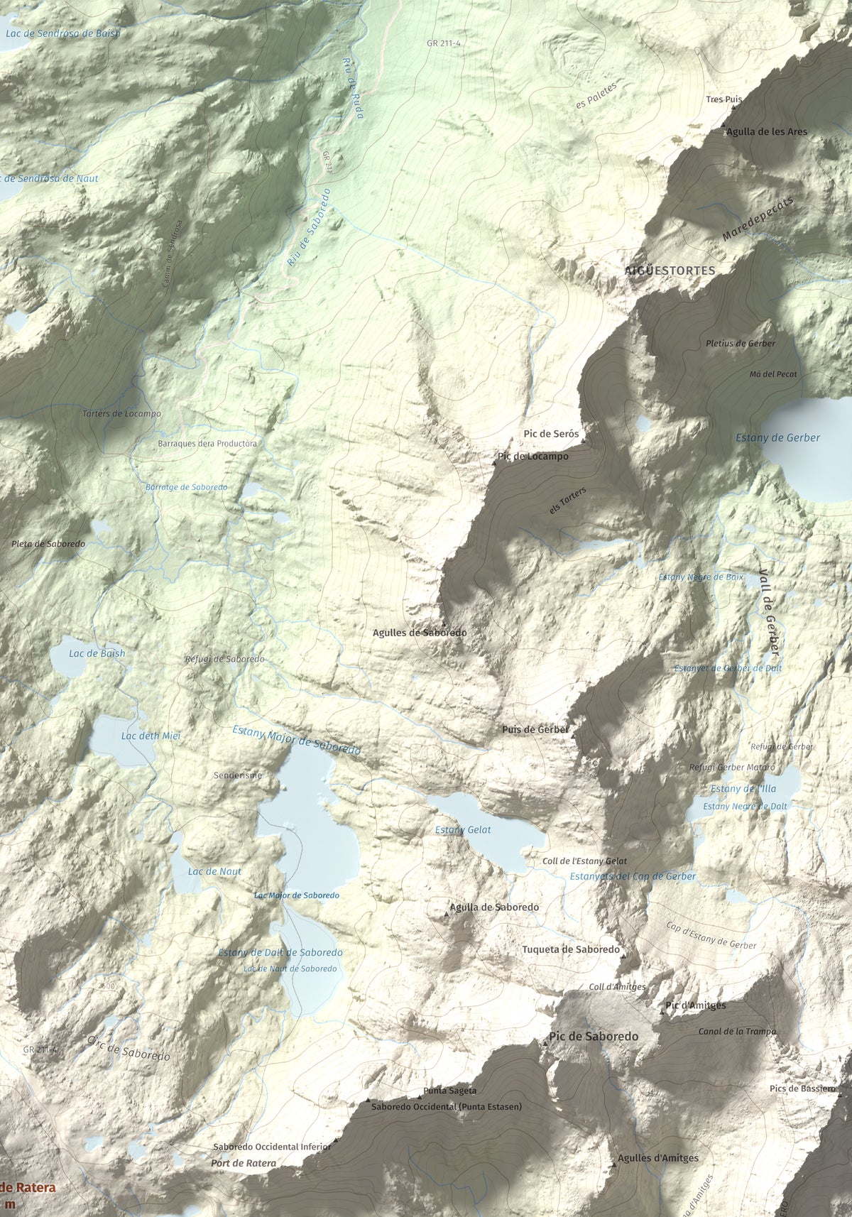 Mapa de relieve de Tuc de Ratera, 2861 m, Pallars Sobirà · Val d'Aran, lámina 100 Cims de Trobart. Detalle de la zona superior derecha. 70 × 100 cm.