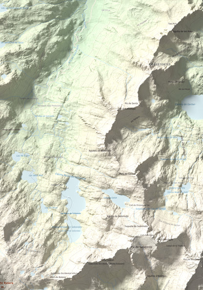 Mapa de relieve de Tuc de Ratera, 2861 m, Pallars Sobirà · Val d'Aran, lámina 100 Cims de Trobart. Detalle de la zona superior derecha. 70 × 100 cm.