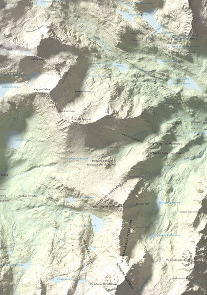 Mapa de relieve de Tuc de Ratera, 2861 m, Pallars Sobirà · Val d'Aran, lámina 100 Cims de Trobart. Detalle de la zona inferior derecha. 70 × 100 cm.
