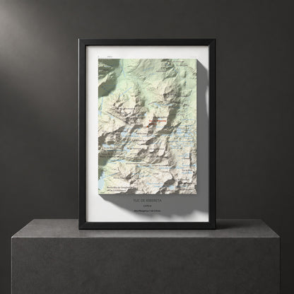 Mapa de relieve de Tuc de Ribereta, 2676 m, Alta Ribagorça · Val d'Aran, lámina 100 Cims de Trobart. Presentación enmarcada. 21 × 30 cm.