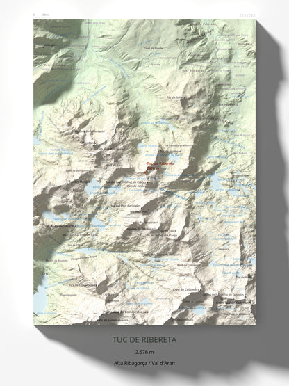 Mapa de relieve de Tuc de Ribereta, 2676 m, Alta Ribagorça · Val d'Aran, lámina 100 Cims de Trobart 30 × 40 cm.