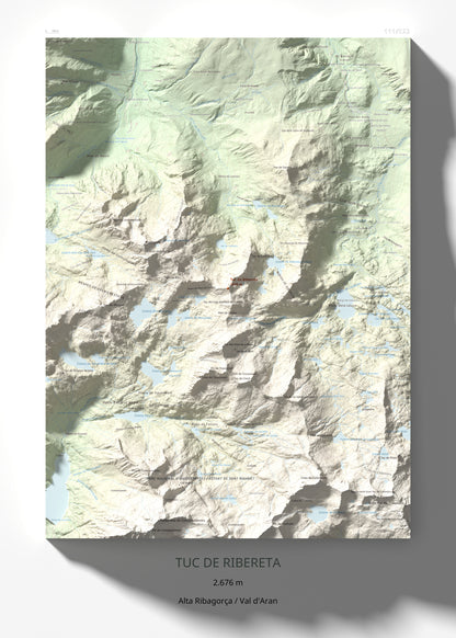 Mapa de relieve de Tuc de Ribereta, 2676 m, Alta Ribagorça · Val d'Aran, lámina 100 Cims de Trobart 50 × 70 cm.