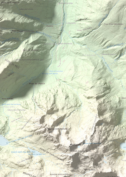 Mapa de relieve de Tuc de Ribereta, 2676 m, Alta Ribagorça · Val d'Aran, lámina 100 Cims de Trobart. Detalle de la zona superior izquierda. 50 × 70 cm.