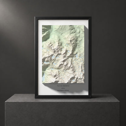 Mapa de relieve de Tuc de Ribereta, 2676 m, Alta Ribagorça · Val d'Aran, lámina 100 Cims de Trobart. Presentación enmarcada. 61 × 91 cm.