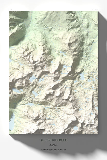 Mapa de relieve de Tuc de Ribereta, 2676 m, Alta Ribagorça · Val d'Aran, lámina 100 Cims de Trobart 61 × 91 cm.