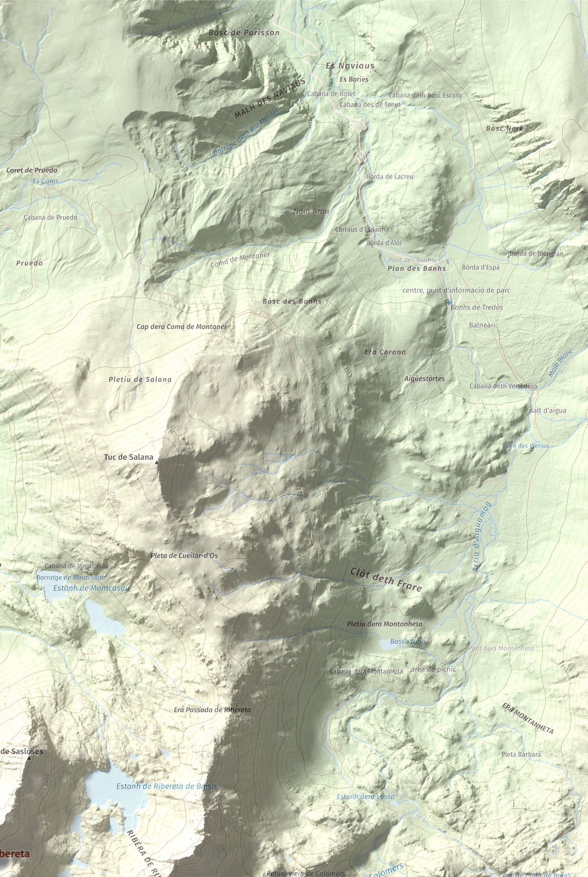 Mapa de relieve de Tuc de Ribereta, 2676 m, Alta Ribagorça · Val d'Aran, lámina 100 Cims de Trobart. Detalle de la zona superior derecha. 61 × 91 cm.