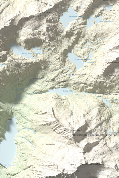 Mapa de relieve de Tuc de Ribereta, 2676 m, Alta Ribagorça · Val d'Aran, lámina 100 Cims de Trobart. Detalle de la zona inferior izquierda. 61 × 91 cm.