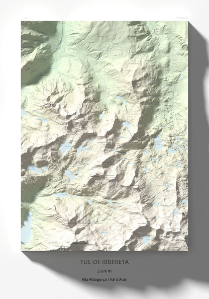 Mapa de relieve de Tuc de Ribereta, 2676 m, Alta Ribagorça · Val d'Aran, lámina 100 Cims de Trobart 70 × 100 cm.