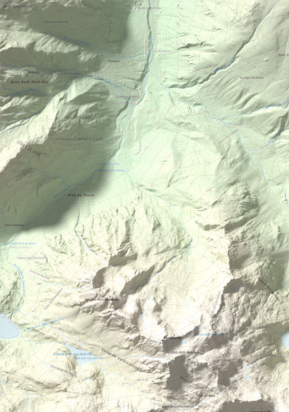 Mapa de relieve de Tuc de Ribereta, 2676 m, Alta Ribagorça · Val d'Aran, lámina 100 Cims de Trobart. Detalle de la zona superior izquierda. 70 × 100 cm.