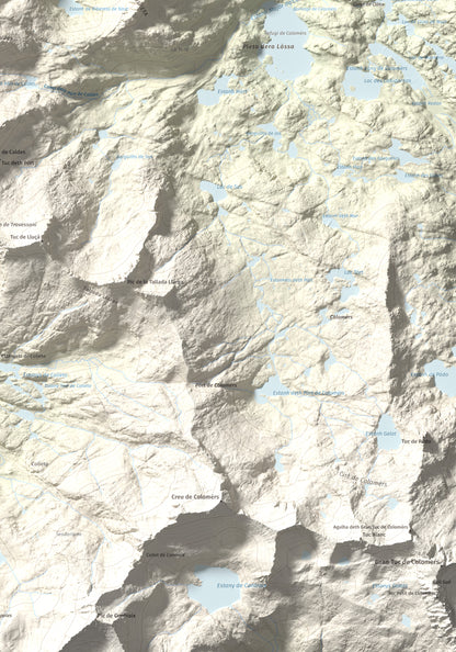 Mapa de relieve de Tuc de Ribereta, 2676 m, Alta Ribagorça · Val d'Aran, lámina 100 Cims de Trobart. Detalle de la zona inferior derecha. 70 × 100 cm.