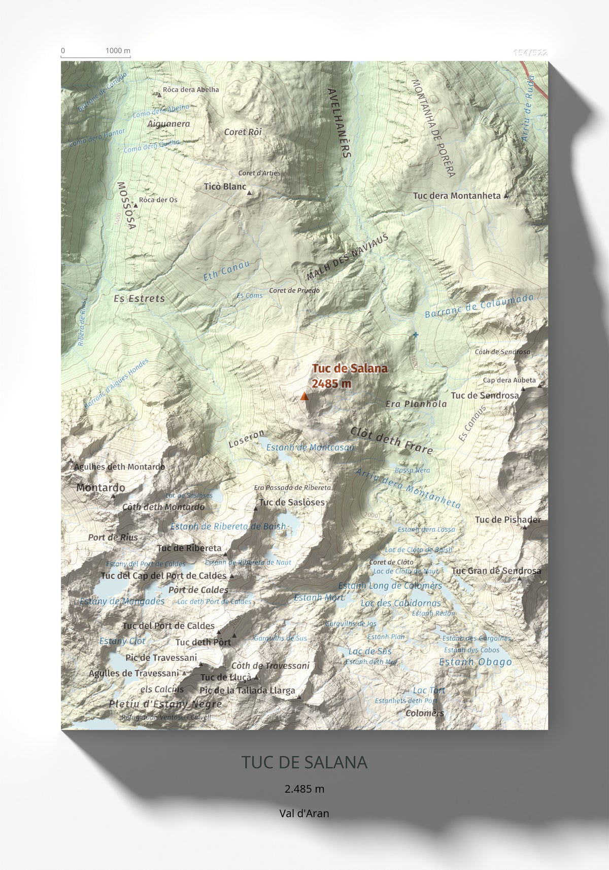 Mapa de relieve de Tuc de Salana, 2485 m, Val d'Aran, lámina 100 Cims de Trobart 21 × 30 cm.