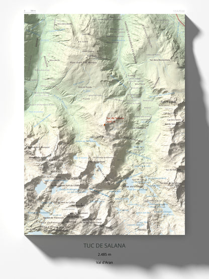 Mapa de relieve de Tuc de Salana, 2485 m, Val d'Aran, lámina 100 Cims de Trobart 30 × 40 cm.