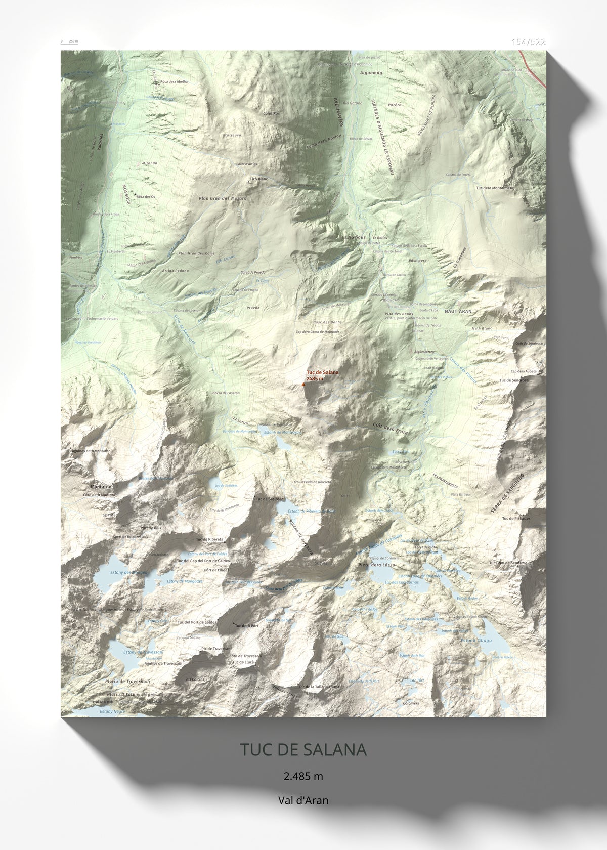Mapa de relieve de Tuc de Salana, 2485 m, Val d'Aran, lámina 100 Cims de Trobart 50 × 70 cm.