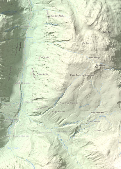 Mapa de relieve de Tuc de Salana, 2485 m, Val d'Aran, lámina 100 Cims de Trobart. Detalle de la zona superior izquierda. 50 × 70 cm.