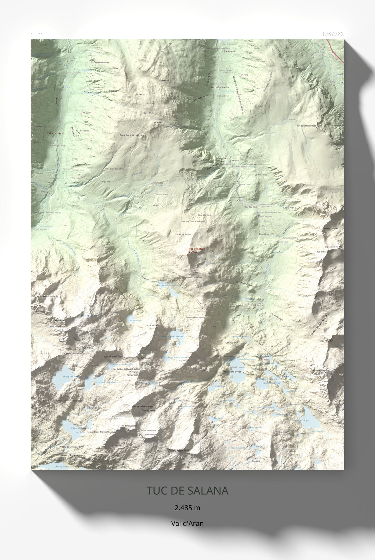 Mapa de relieve de Tuc de Salana, 2485 m, Val d'Aran, lámina 100 Cims de Trobart 61 × 91 cm.